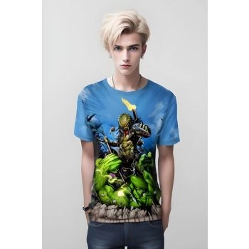 Predator Vs Hulk - The Ultimate Showdown Blue Cozy and Powerful T-Shirt