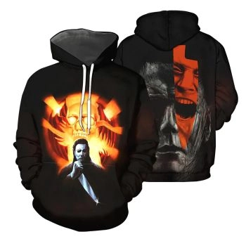  Loose And Gorgeous Black Horror Characters Knives Pattern Halloween Hoodie