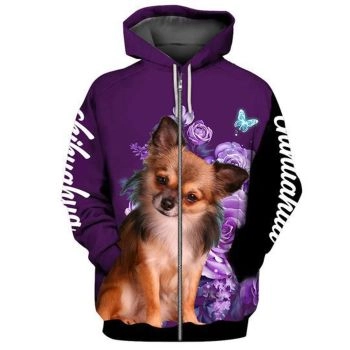 Gorgeous Purple Dog Pattern Animals Zip-Up Hoodie