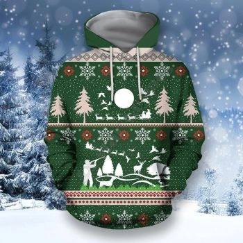 Loose Green Tree Snow Pattern Christmas Hoodie