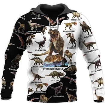 Vintage  And Loose Black White Dinosaurs Pattern Animals Hoodie