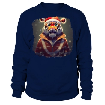 Christmas Cool Tiger with Santa Hat Sweatshirt