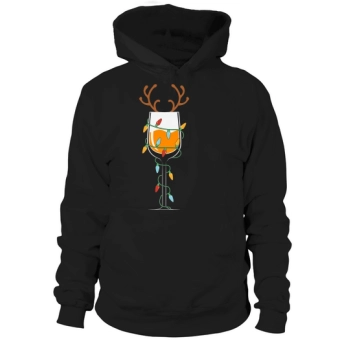 Merry Christmas Wine Glasses Reindeer Christmas Lights Hoodies