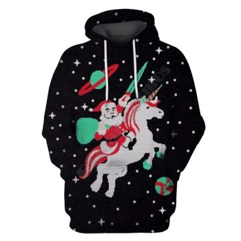  Elegance Black Santa Claus Horse Pattern Christmas Hoodie