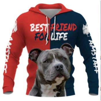  Loose Red Blue Dog Pattern Animals Hoodie