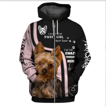 Elegance Pink Black Dog Pattern Animals Zip-Up Hoodie