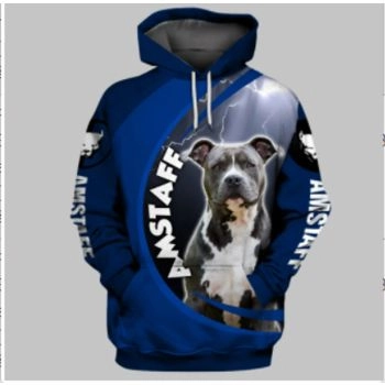 Loose And Fashion Blue Dog Pattern Animals Hoodie