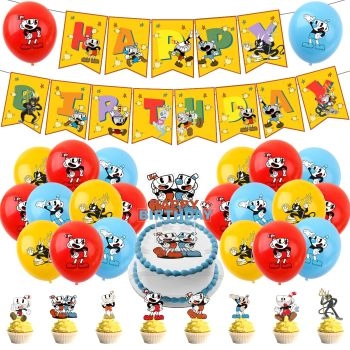 Anime Teacup Head, Birthday Party Decoration Supplies, Cuphead Game Decoration Set