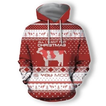 Loose And Gorgeous Red Snow Love Tree Pattern Christmas Hoodie