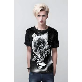 Surf the Cosmos - Silver Surfer Marvel Hero Shirt in Sleek Black with a Trendy Look