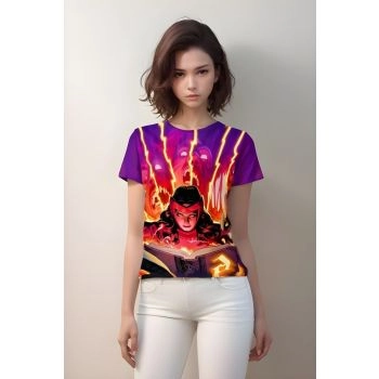 Scarlet Witch's Charm - Elegant Purple T-Shirt with Scarlet Witch Design