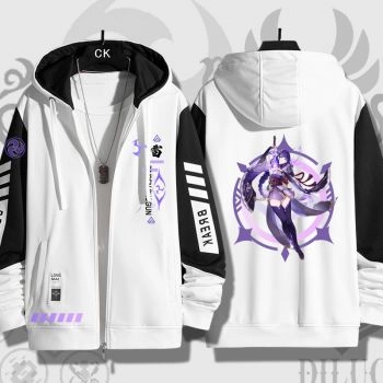 White Fashion Genshin Impact Raiden Shogun Anime Zip-Up Hoodie