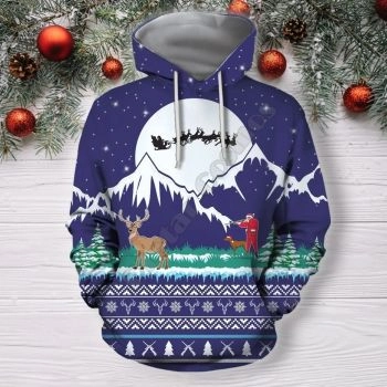 Loose And Fashion Blue Deer Tree Pattern Christmas Hoodie