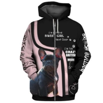 Pretty Pink Black Dog Pattern Animals Zip-Up Hoodie