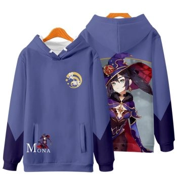 Charming Genshin Impact Anime Game Mona Peacock Blue Hoodie