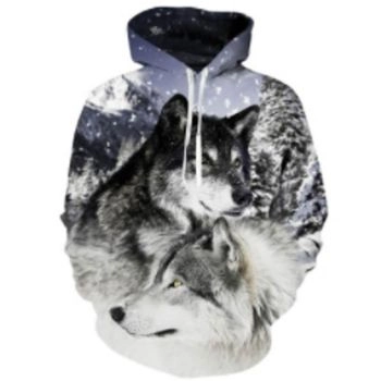 Precious And Cute Blue White Wolf Pattern Animals Hoodie