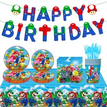 Super Mario, Birthday Party Tableware Paper Plate Tablecloth, Decoration Supplies Set