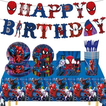 Spider-Man Paper Tableware Party Supplies, Superhero, Birthday Paper Plates Tissue Paper Cups Tablecloth Backdrops