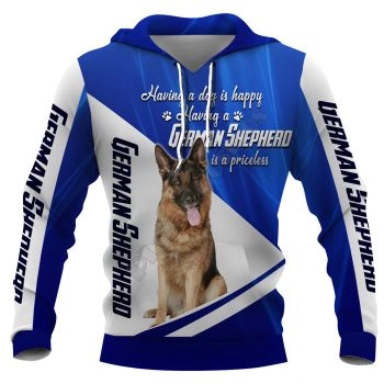 Loose Blue White Dog Pattern Animals Hoodie