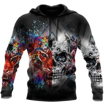 Street Style Colorful Lion Pattern Skull Hoodie