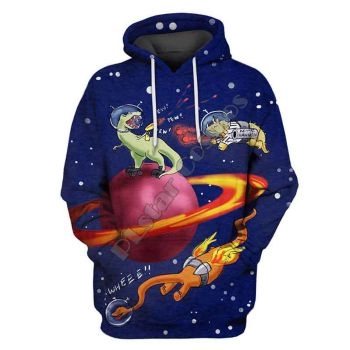 Vintage  Blue Alligator Dinosaurs Pattern Astronauts Hoodie