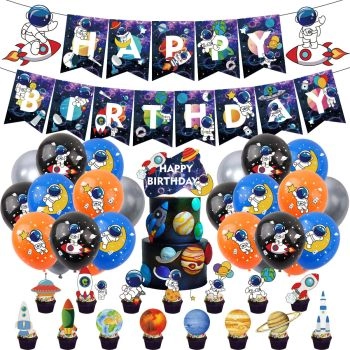 Astronaut rocket-themed birthday party decoration set