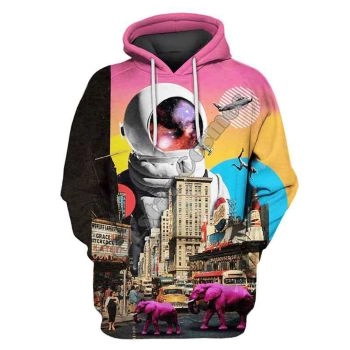 Loose Colorful Elephant Pattern Astronauts Hoodie