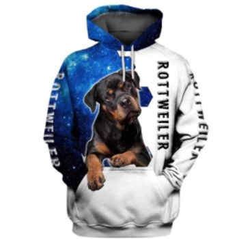 Vintage  Blue White Dog Pattern Animals Hoodie