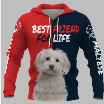 Loose And Fashion Red Blue Dog Pattern Animals Hoodie