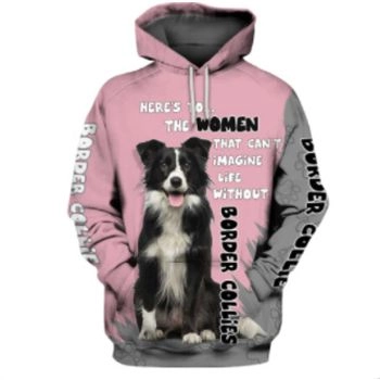 Cute And Loose Pink Dog Pattern Animals Hoodie