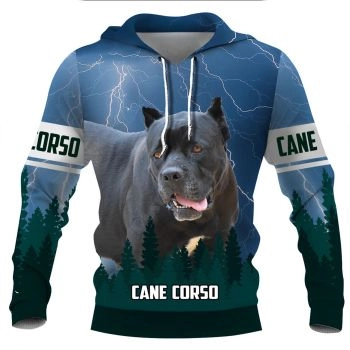 Vintage  And Loose Blue Dog Pattern Animals Hoodie