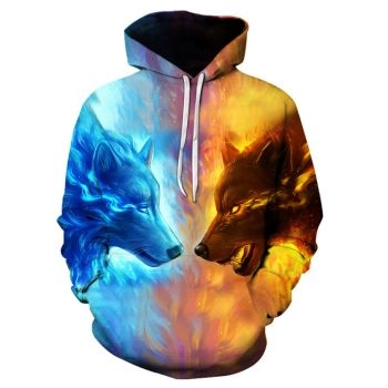 Street Style Blue Orange Wolf Pattern Animals Hoodie