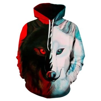 Elegance Red Blue Wolf Pattern Animals Hoodie