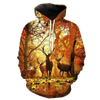 Street Orange Deer Pattern Animals Hoodie