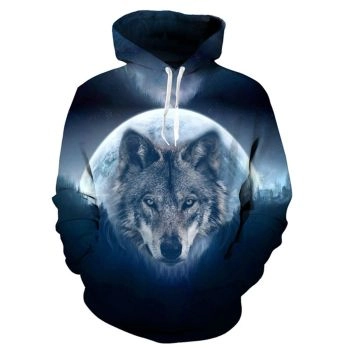  Fashion Blue Wolf Pattern Animals Hoodie