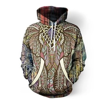 Loose And Fashion Colorful Elephant Pattern Animals Hoodie
