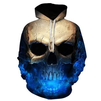 Pretty Blue Skull Pattern Halloween Hoodie