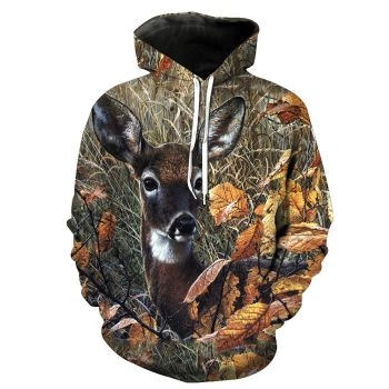 Street Style Green Orange Deer Pattern Animals Hoodie