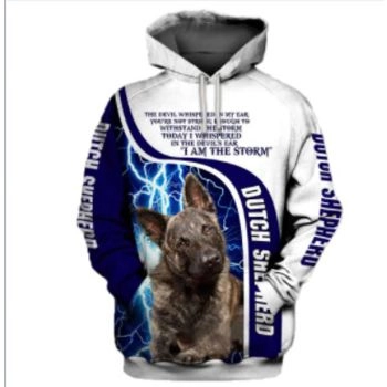 Vintage  And Loose Blue White Dog Pattern Animals Hoodie