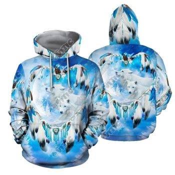 Classical  Blue Wolf Pattern Tattoos Hoodie