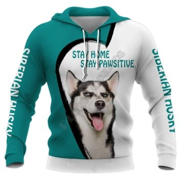 Loose Blue White Dog Pattern Animals Hoodie