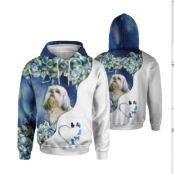 Cute And Loose Blue White Dog Pattern Animals Hoodie