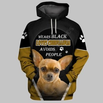 Classical And Elegance Black Yellow Dog Pattern Animals Hoodie