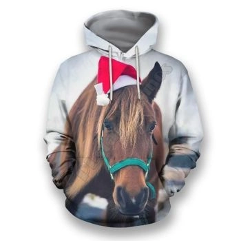 Loose White Brown Horse Pattern Christmas Hoodie