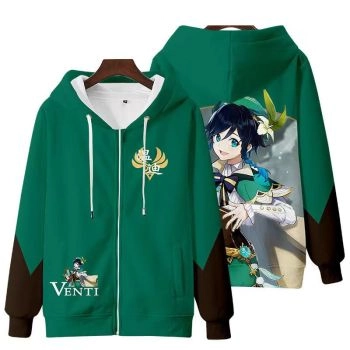 Elegant Genshin Impact Venti Zip-Up Hoodie