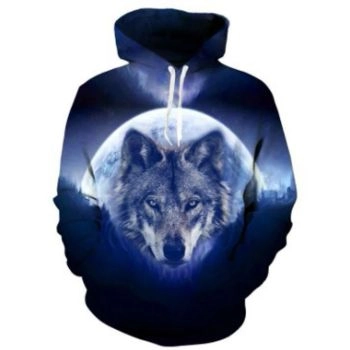 Classical  Blue Wolf Pattern Animals Hoodie