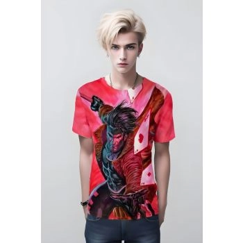 Show Off Your Cajun Style and Charm in Red: Gambit Playing Cards T-Shirt