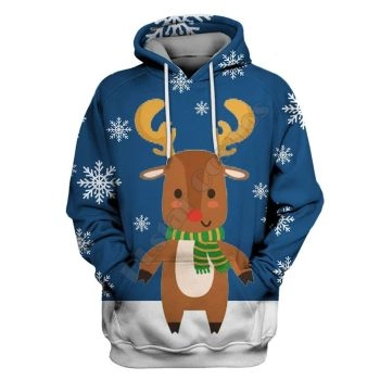  Precious And Cute Blue Deer Pattern Christmas Hoodie