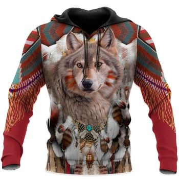 Generous And Beautiful Red Wolf Pattern Indians Hoodie
