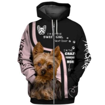 Popular Pink Black Dog Pattern Animals Zip-Up Hoodie